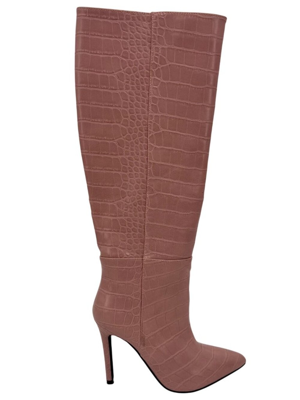 Guess Pink Vegan Croc Pointed Toe Knee High Stiletto Boots | Sexy Baddie Barbie - Picture 12 of 16